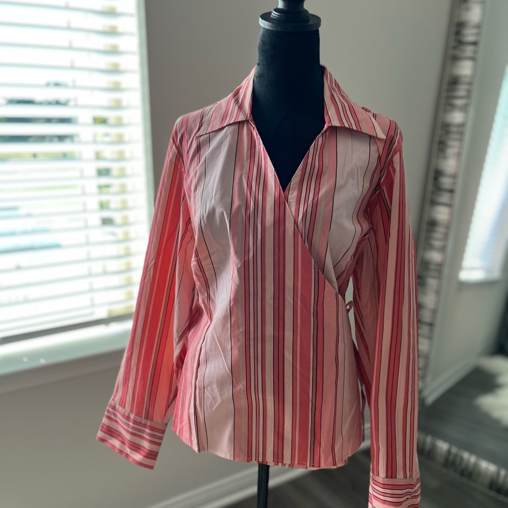 Lane Bryant Pink Striped Button Down Shirt